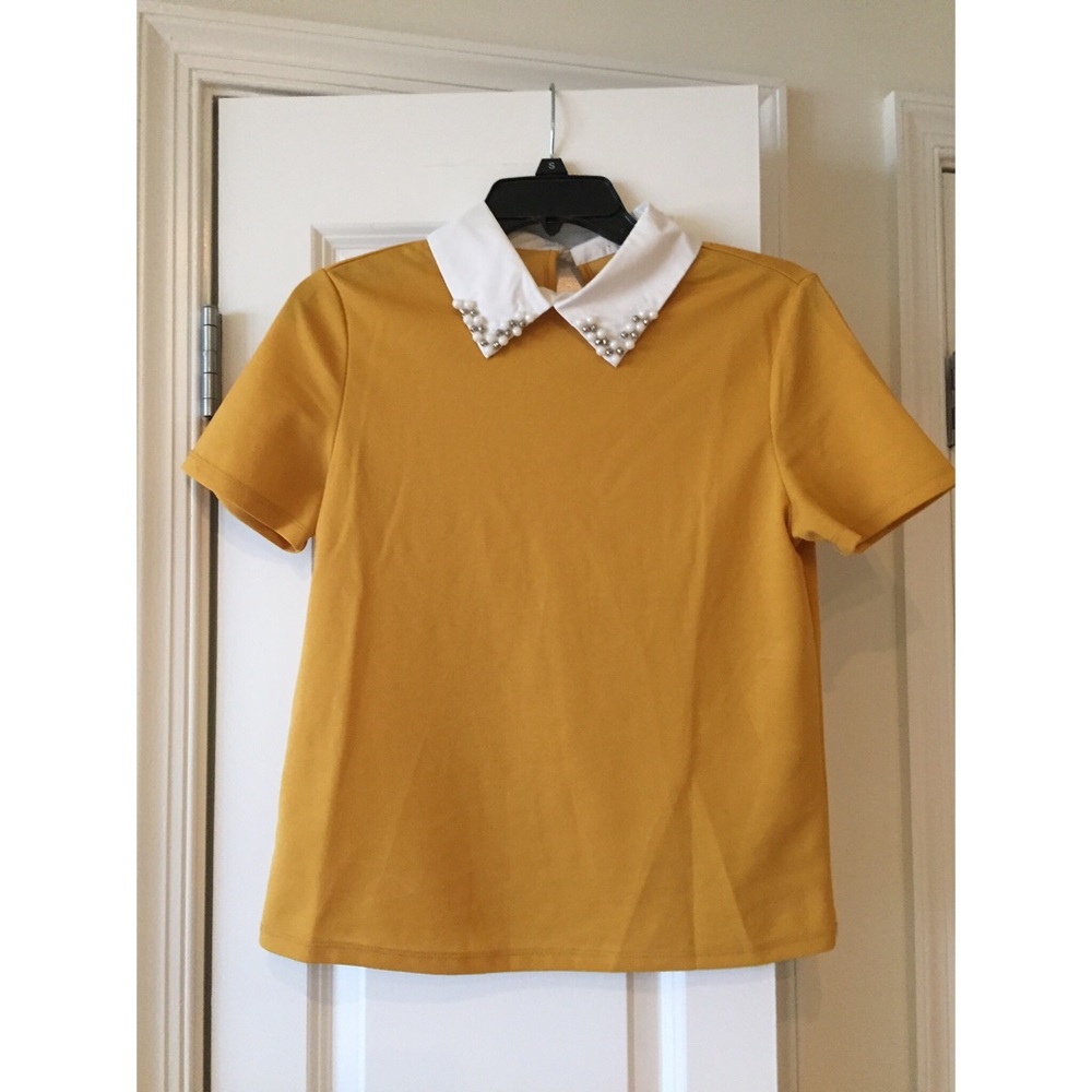 Romwe Casual Collared Blouse with Pearls, SM